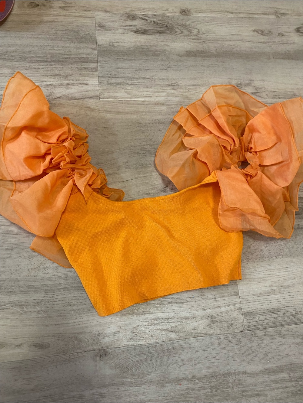 Zara Orange Puff-Sleeve Cropped Top - NWT - Picture 6 of 9